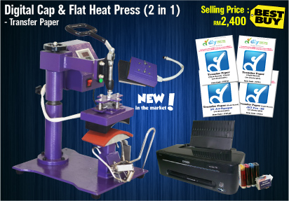 Start Your Cap Heat Transfer Printing Business From RM2,400 2 in 1 Flat Press Machine With Cap Attachement - Transfer Printing