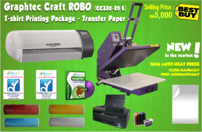 Start T-shirt Printing Business With Graphtec Craft Robo & Semi Auto Digital Flat Press Machine From RM5,000 T-shirt Printing Package With Graphtec Craft Robo & Digital Flat Press Machine (40cm X 50cm)