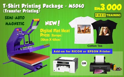 Start Your T-shirt Heat Transfer Printing Business from RM3,100 T-shirt Printing Packge With Pigment Printer & Digital Flat Press Machine (40cm X 50cm)