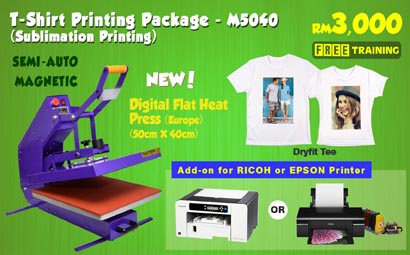 Start Your T-shirt Sublimation Printing Business From RM3,000 T-shirt Printing Packge With Sublimation Printer & Digital Flat Press Machine (40cm X 50cm)